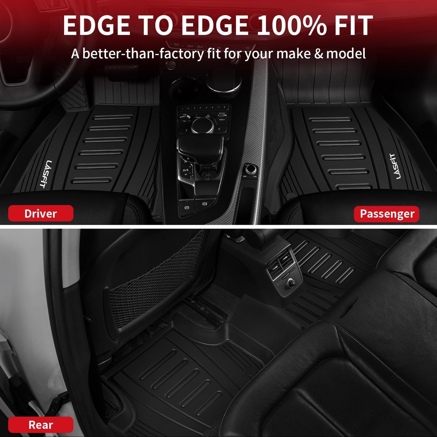 LASFIT Floor Mats Custom Fit for Audi Q5 SQ5 2018-2025(Include Q5/SQ5 Sportback 2021-2025), All-Weather Protection TPE 1st & 2nd Row Car Liners for Audi Accsessories, Odor-Less Easy to Clean, Black