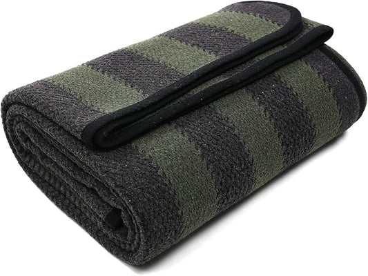 PuTian Merino Wool Blanket - 63" x 51" Thick Warm Soft Twin Bed Throw - Great for Camping, Outdoors, Travel, Car, Couch, All Seasons Green Stripe