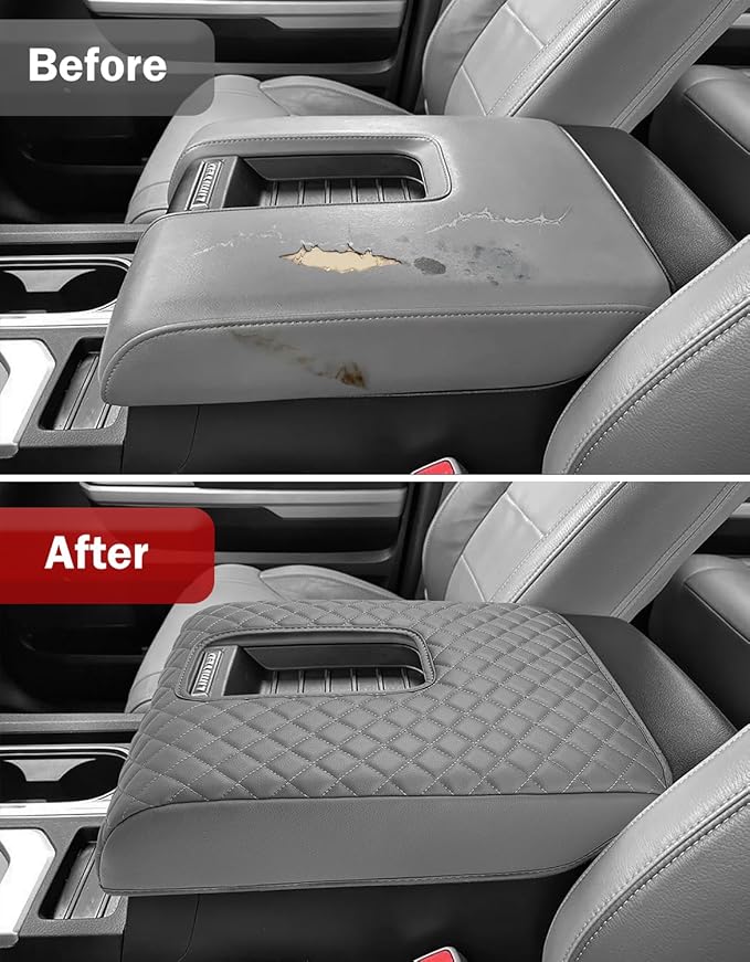 KBH Center Console Armrest Cover for Toyota Tundra 2014-2021, Vinyl Leather Arm Rest Cover for Car, Durable Middle Console Lid Covering, Middle-Cut