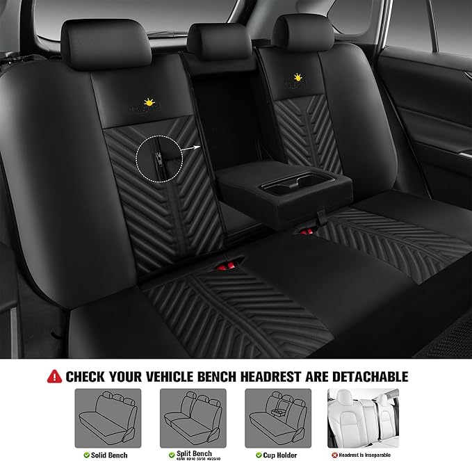 PU Leather Car Seat Covers Full Set – Waterproof seat Cover for Cars，3D Foam Support Automotive seat Covers ，Airbag Compatible, Universal Fit for Cars SUVs Trucks Sedans（Black/Red）