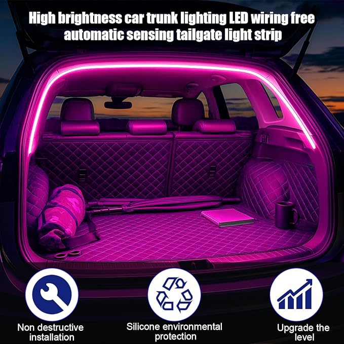 Car Trunk LED Strip Light, 6.56FT Silicone Flexible Cuttable Vehicle Trunk Cargo Ambient Lighting, Waterproof Bright Auto Trunk Interior Lamp Decoration, Universal for SUV RV Truck (Purple)