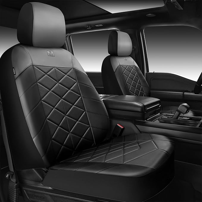 CAR PASS Nappa Leather Waterproof Car Seat Covers Two Front, 3D Foam Automotive Seat Covers with Memory Foam, Universal Fit for Cars SUV Truck Sedan, Airbag Compatible,Black Grey