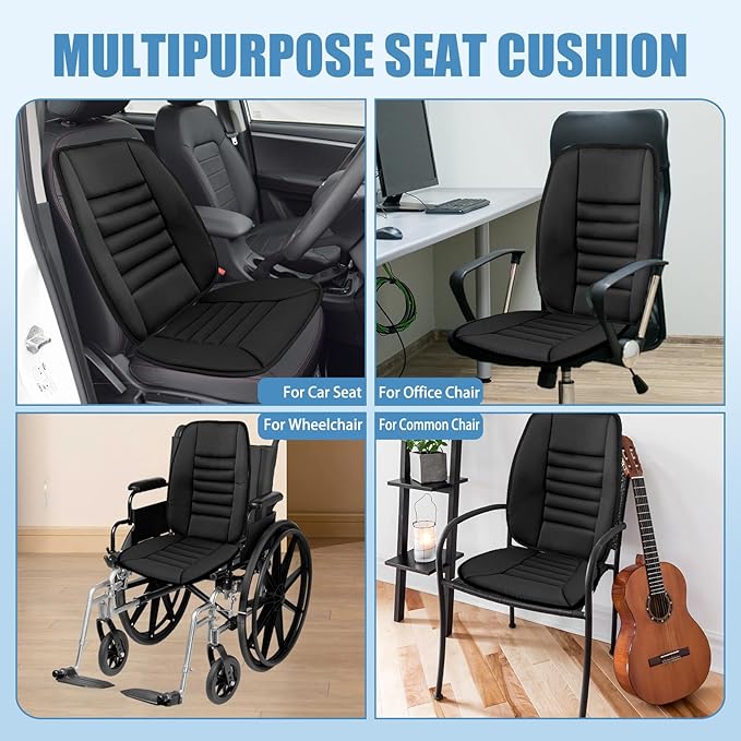 Car Seat Cushion, Memory Foam Cushion for Car Seat, Lumbar Support Pillow, Seat Cushion for Full Back and Seat, Ideal for Car Seat Driver, Office Chair, Wheelchair and Back Pain Relief (Black)