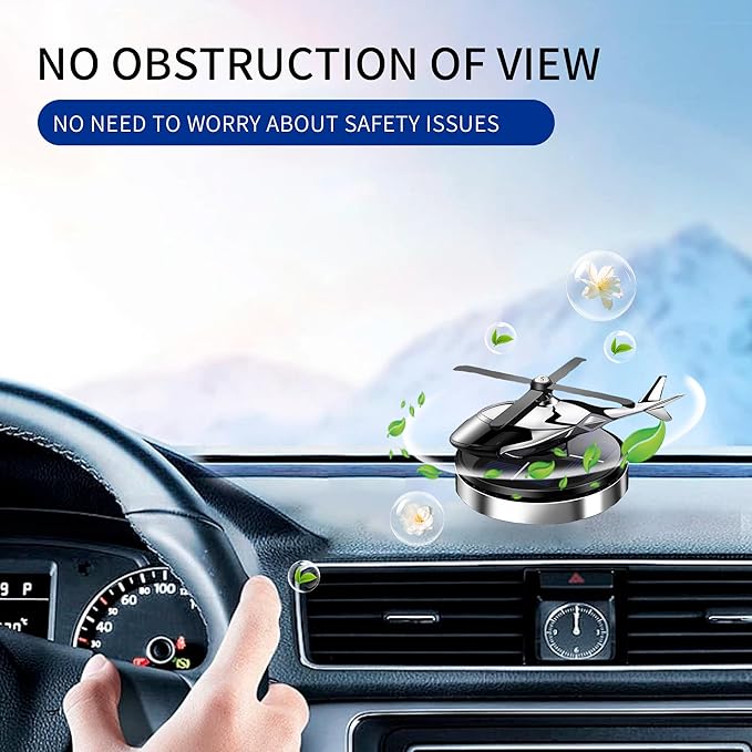 Car Air Freshener, Helicopter Solar Energy Rotating Aromatherapy Al Alloy Diffuser,Long-Lasting Fragrance, Interior Decoration Accessories Diffuser for Car and Home（Silver）