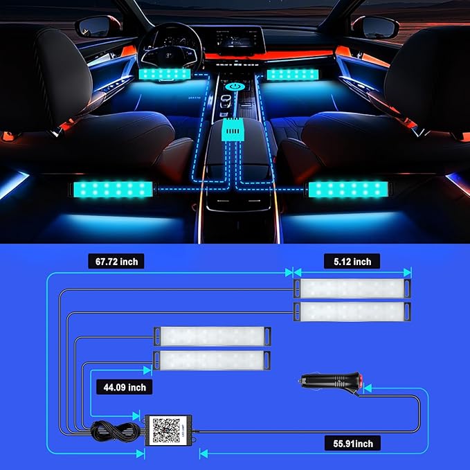 Honalia Car LED Lights Interior, Ambient Lighting Car with Smart APP Control, Multicolor Interior LED Lights with Music Mode for Truck Jeep SUV, DC 12V