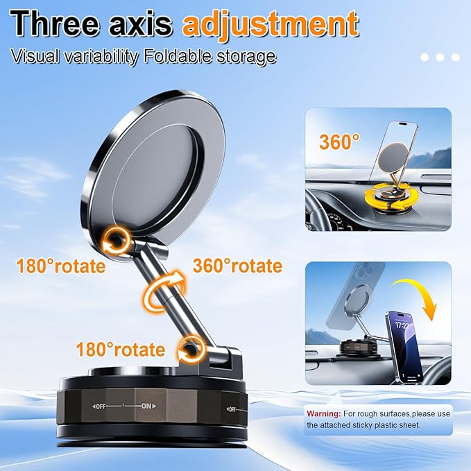 SINGARO Vacuum Magnetic Car Phone Holder for Magsafe, 360° Adjustable Mount[90+LBS Suction & 2500gf Magnetic], Cell Phone Holders for Your Car Mount for iPhone & Android