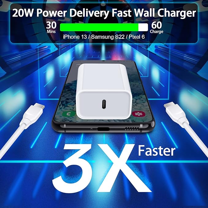 20W USB C Fast Samsung Charger Block 6FT Android Phone Cord for Samsung Galaxy A17 A16 5G A54 A14 A15 S26 S25 A03s S24 S23 A23 S21FE S22 Ultra A13 A53 A32 S20,Wall Plug Box,Type C to C Charging Cable