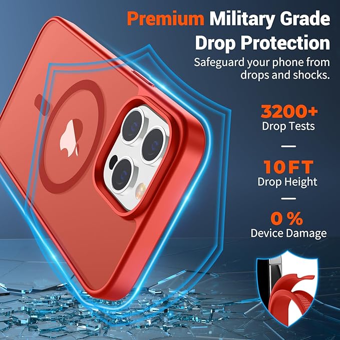 SUPFINE Magnetic for iPhone 13 Pro Max Case (Compatible with MagSafe) (Military Grade Drop Protection) Slim Translucent Matte Shockproof with Anti-Fingerprint Phone Case,Red