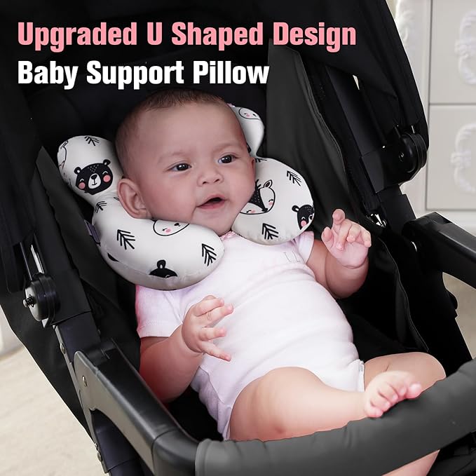 KAKIBLIN Baby Neck Pillow, Upgraded Baby Support Pillow,Babies Head Pillow,Neck Support Pillow for for Car Seat, Stroller, Pushchair,Travel (Bear)