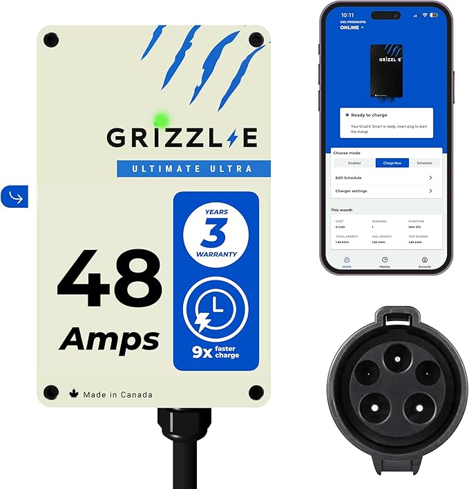 Grizzl-E 48A Ultimate Level 2 Fastest 48A Electric Vehicle (EV) Charger, UL Tested and Certified, Metal Case, Indoor/Outdoor Electric Car Fast Charging Station, Hardwired, Ultra Edition, J1772