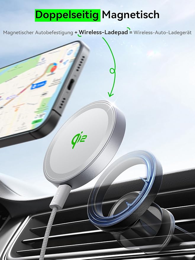 THREEKEY Qi2 MagSafe Charger, Magnetic Charger for iPhone 17/16/15/14/13/12 Series & Galaxy S25 Ultra, Qi2 Wireless Charger Dual-Sided Magnets, 15W Fast Charging Pad with 5FT USB-C Cable (White)