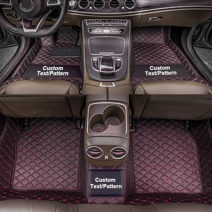 Custom Car Floor Mats Custom Logo/Pattern for SUV Van Truck Sedan Coupe Car Mats Full Surrouded Floor Mat All Weather Waterproof and Anti-Slip Protection Car Floor Liners(Black red)