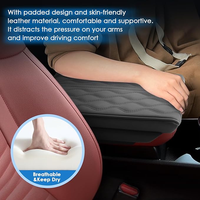 2025 2026 Sportage Accessories Center Console Cover for Kia Sportage (LX/EX/X-Line/SX/SX Prestige/X-Pro/X-Pro Prestige), Waterproof&Cushion Leather Cover 2025 Sportage Accessories (Padded)