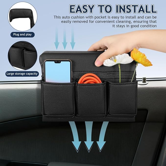 Armrest Pad Organizer, Car Storage Box Auto Side Door Armrest Pad Car Console Side Organizer Arm Rest for Accessory Universal s Leather