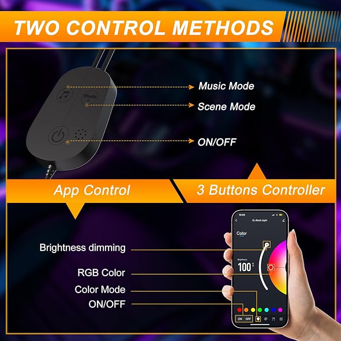 Honalia Car LED Lights Interior, RGB Ambient Lighting Car with DIY Mode and Music Mode, 2 Lines Design Inside Car Lights for Trucks SUVs, DC 5V