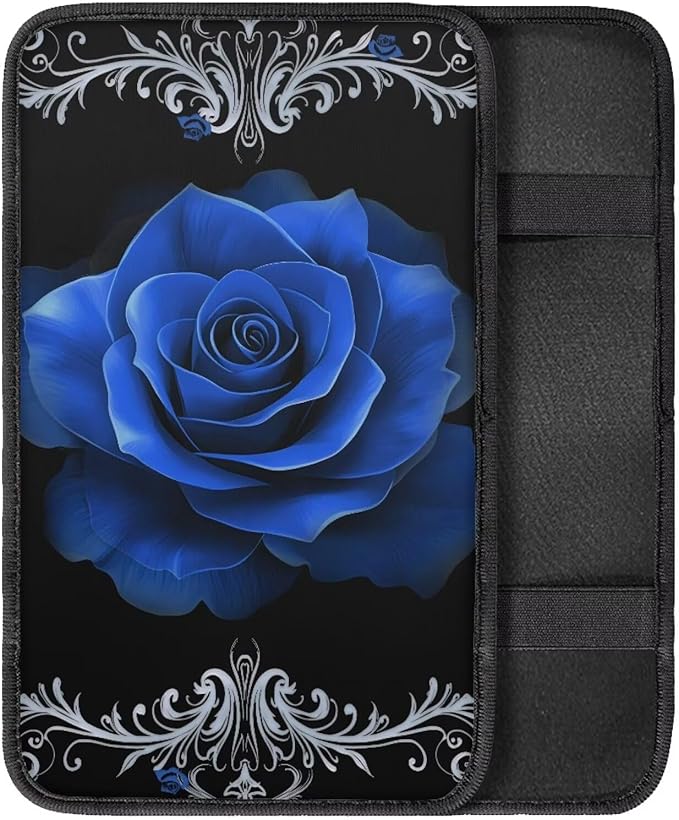 Blue Rose Vehicle Armrest Covers Armrest Seat Box Cover Protector Middle Storage Organizer Pad Aesthetic Interior Decor