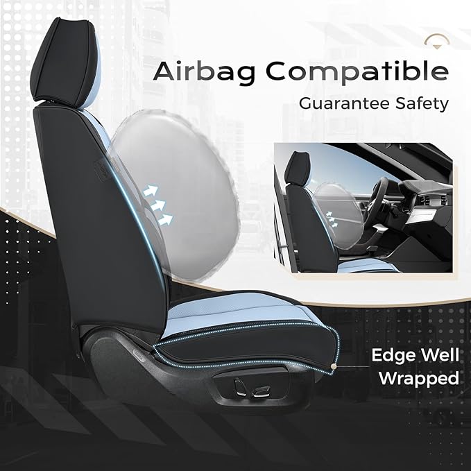 Coverado Seat Covers, Car Seat Covers Front Seats, Leather Seat Covers for Cars, Car Seat Protector Waterproof, Black Car Seat Cushion, Front Carseat Cover Universal Fit for Most Cars Lightblue