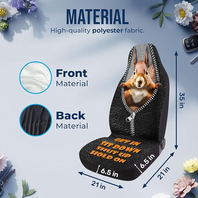 GENANY Funny Squirrel Car Seat Covers Set of 2, Breathable Front Seat Covers for Truck Sedan SUV, Vacation Movie Car Accessories, Christmas Squirrel Gift for Women Men