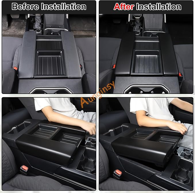Car Center Console Armrest Protector Cover Compatible with Toyota Tundra 2022+ & Sequoia 2023+, Central Armrest Seat Storage Box Cover Cushion Lid Protector Pad Waterproof Anti-Scratch ABS Accessories