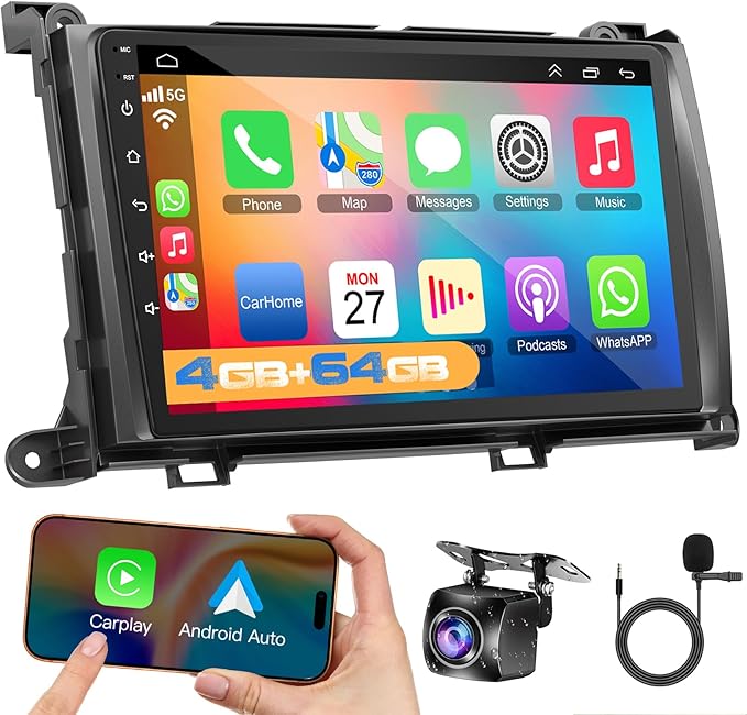 4GB+64GB Car Radio for Toyota Sienna 2011-2014,9 inch QLED Touchscreen Android 13 Stereo - Wireless Carplay & Android Auto,GPS Navigation & Bluetooth