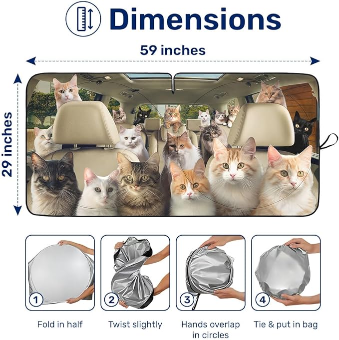GENANY Cute Cat Group Funny Windshield Sun Shade for Car SUV Truck (59x29 Inches), Sunshade for Car Windshield, Protector Blocks UV, Spring Auto Decor