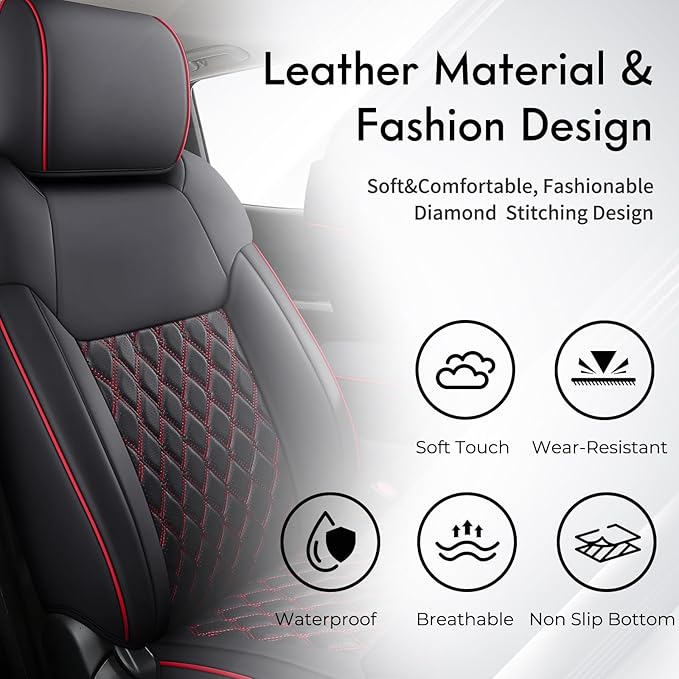 Huidasource Tacoma Truck Seat Covers Custom Fit for Toyota Tacoma 4th Gen(2024-2026) Double&Crew Cab SR SR5 Limited TRD Sport/Off Road Trailhunter, Front & Rear Car Seat Cover(Full Set/Black&Red)