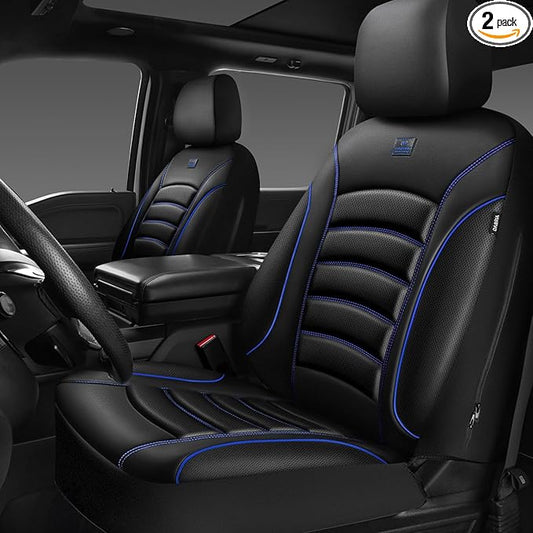 CAR PASS 3D Foam PU Leather Car Seat Covers, Universal Seat Covers Front 2 for Trucks SUV Sedan Automotive Seat Covers Armrest Airbag Compatible Waterproof Comfortable Faux Nappa Leather Black Blue