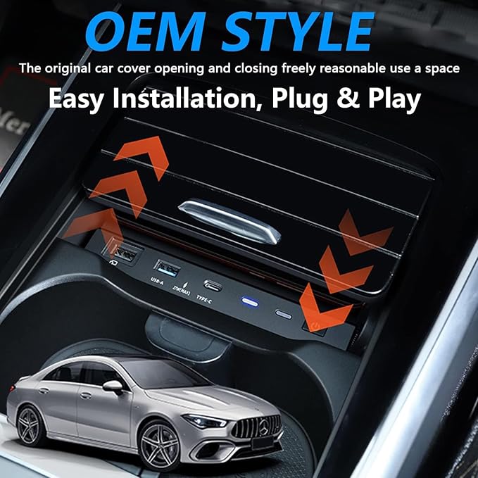 Wireless Car Charger for Mercedes Benz A-Class B-Class Gla Glb Cla Amg 2020-2023 All Models Accessory with 15w Wireless and 27w USB Qc3.0 Fast Charging (2024 New)