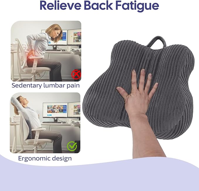 Lumbar Support Pillow for Recliner, Back Support Pillow for Office Chair, Back Cushion with Shredded Foam for Back Pain Relief & Reading, Lumbar Cushions for Couch, Sofa Seat, Car, Grey