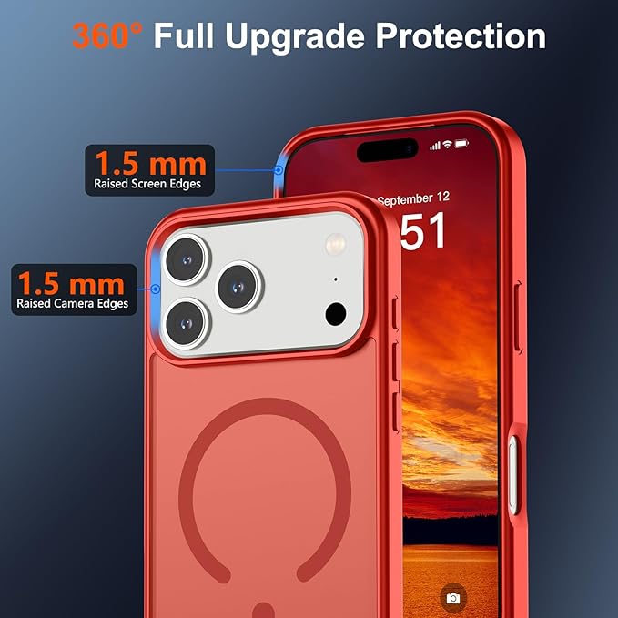 SUPFINE Magnetic for iPhone 17 Pro Case (Compatible with MagSafe)(Military Grade Drop Protection) Translucent Matte Shockproof with Anti-Fingerprint Phone Cover 2025,Red