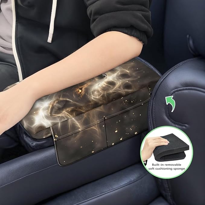 Car Center Console Cover Non-Slip Armrest Protector with 4 Storage Bags Wolf Print Car Armrest Seat Box Pad Car Interior Accessories for Most Vehicle