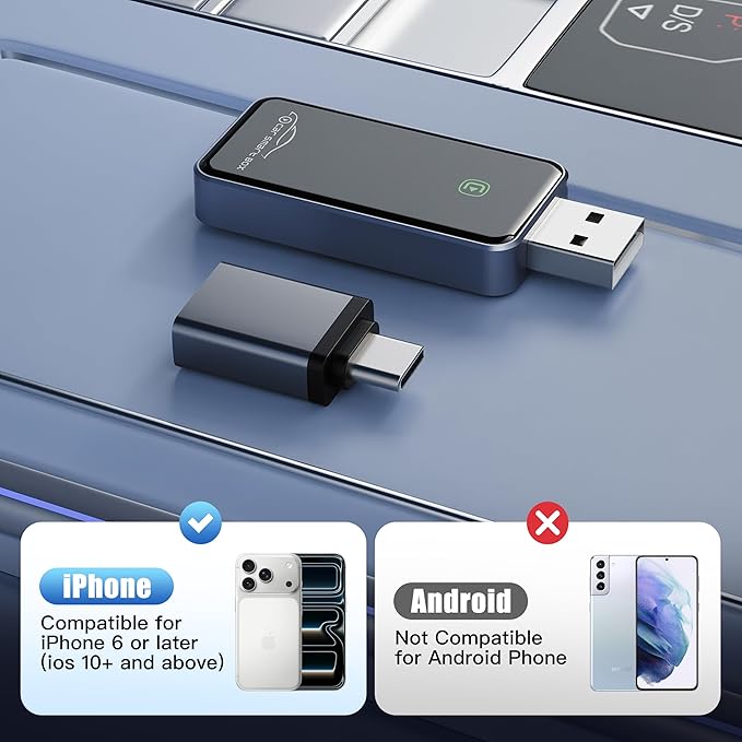 Wireless CarPlay Adapter for Apple iPhone - Convert Factory Wired to Wireless CarPlay Dongle, Plug & Play for iOS 10+ & Wired CarPlay Cars 2016+, USB & Type-C Port