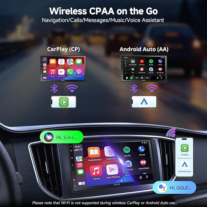 ATOTO A5L Android Double DIN Car Stereo Wireless CarPlay & Wireless Android Auto, 7 Inch Car Radio in-Dash GPS Navigation, Wi-Fi/BT/USB Tethering, 24EQ, Built-in AMP, HD LRV, Backup Camera