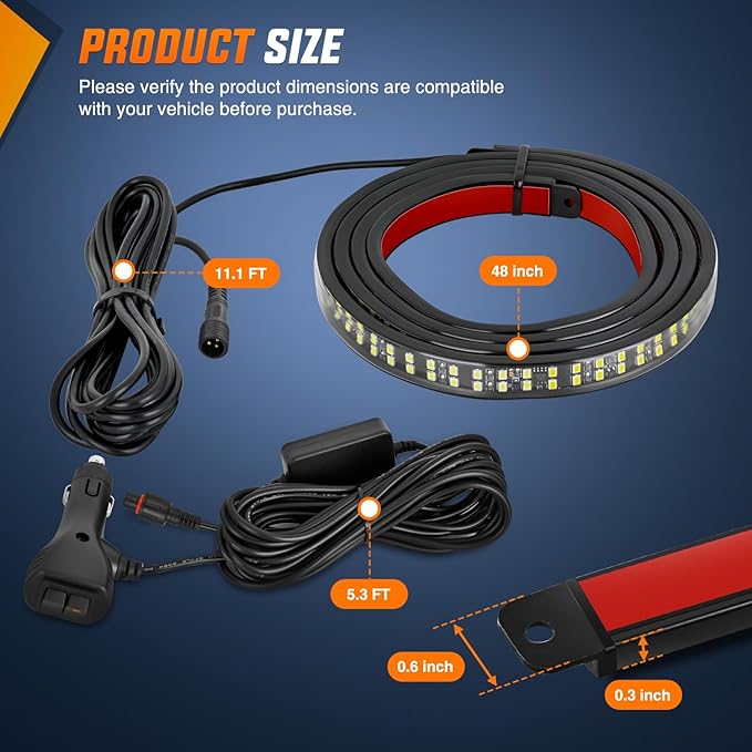 Nilight 48 Inch Truck Tailgate Strobe Light Strip Tail Emergency Bar Rear Window Warning Lamp Ultra-Bright Double Row 288 LED for Pickup Trailers Construction Vehicles Car SUV, Blue White