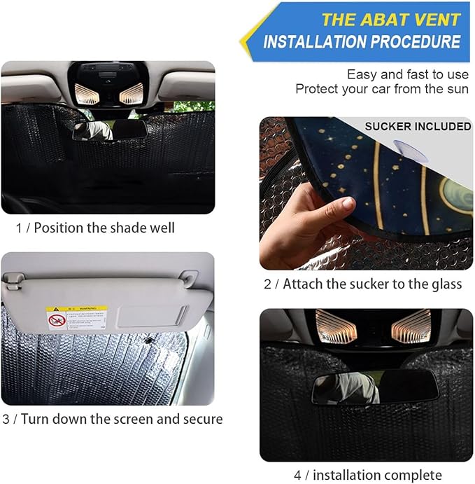 Windshield Sun Shade Galaxy Sunshade for Car Windshield Auto Sun Shades Front Windshield Gold Marbled Blocks UV Rays Visor Protector Accordion Folding Sun Reflector Auto Sunshade
