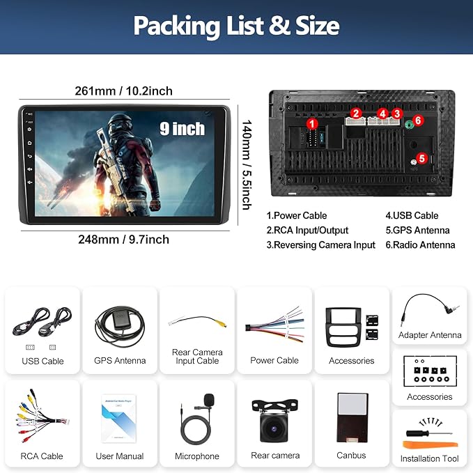 4G+64G Car Stereo Radio for 2002 2003 2004 2005 Dodge RAM 1500 2500 3500 with Wireless CarPlay Android Auto Android 15 Head Unit 9" Touch Screen Radio with 16EQ GPS FM Bluetooth 5.0 HD Backup Camera