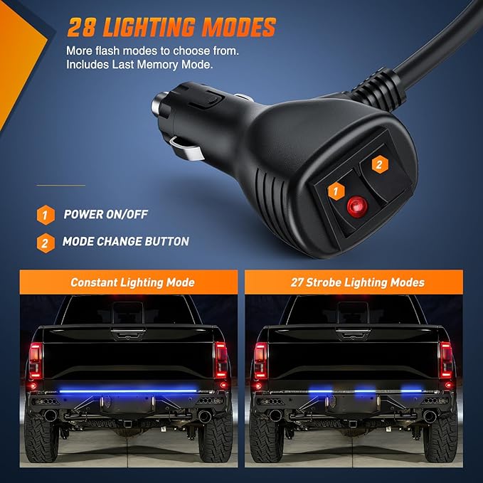 Nilight 48 Inch Truck Tailgate Strobe Light Strip Tail Emergency Bar Rear Window Warning Lamp Ultra-Bright Double Row 288 LED for Pickup Trailers Construction Vehicles Car SUV, Blue