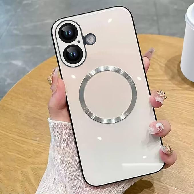 Guppy Compatible with iPhone 17 Magnetic Case, with Full Camera Lens Protector [Compatible with MagSafe] Scratch Resistant Gradient Glass Back Cover Phone Case-White