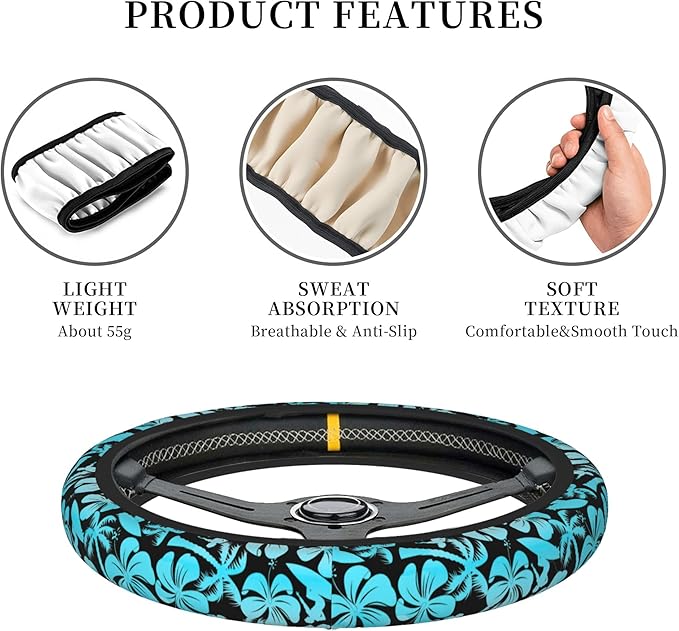 Palm Car Steering Wheel Cover for Women Surfer with Tree Men Stretch Cloth Anti-Slip Wrap Protector Case Fit Universal Auto Accessories Decor Sweat Absorption 14-15 Inch