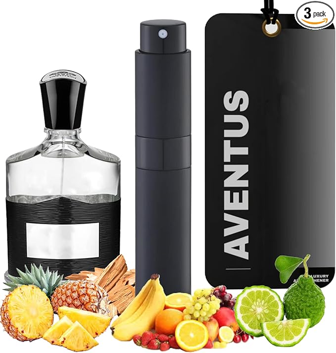Luxury Car Perfume Long Lasting Air Freshener duration 60 days - Bottle 10ml + 2 tags aroma holder, PERFUME INSPIRATION (AVENTUS)