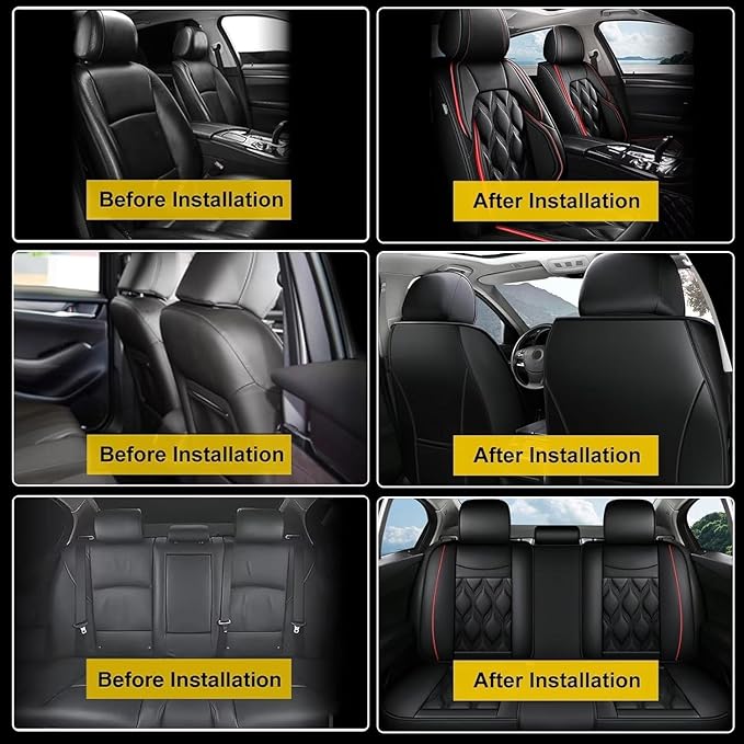 AOMSAZTO Car Seat Covers Full Set Custom Fit for Subaru Legacy 1995-2024 2025 2026 Leather Car Seat Cover Seat Cushion Protector Airbag Compatible Waterproof Black