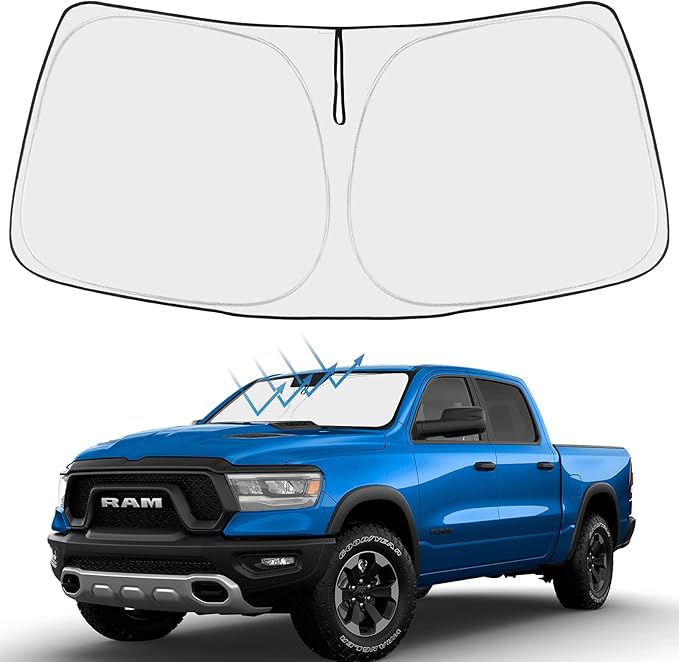 Proadsy 2026 Upgrade Windshield Sun Shade Custom Fit Dodge RAM 1500 2Dr 2019-2025 2026 4-Layer Foldable Front Sunshade Protector Sun Visor Blocks UV Rays Keep Car Cooler