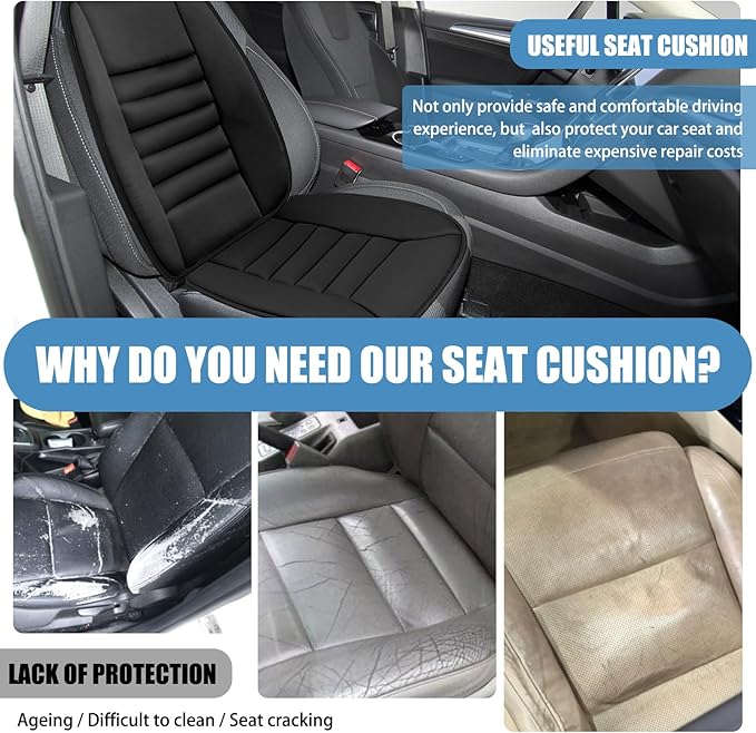 Car Seat Cushion, Memory Foam Cushion for Car Seat, Lumbar Support Pillow, Seat Cushion for Full Back and Seat, Ideal for Car Seat Driver, Office Chair, Wheelchair and Back Pain Relief (Black)