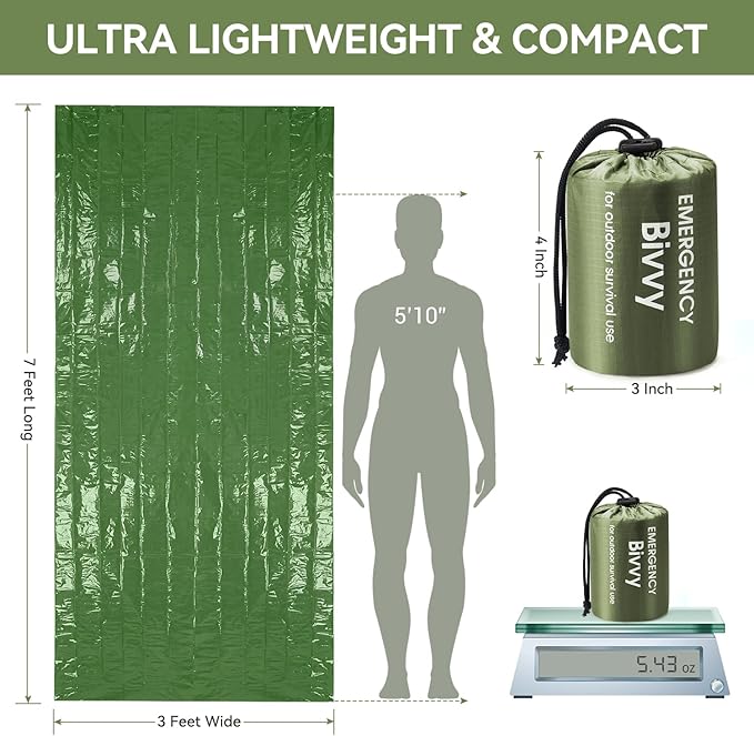 Esky Emergency Sleeping Bag, Survival Bag Portable Thermal Bivy Sack, Waterproof Lightweight Emergency Blanket Survival Gear with Compass for Camping Hiking Outdoor Adventure