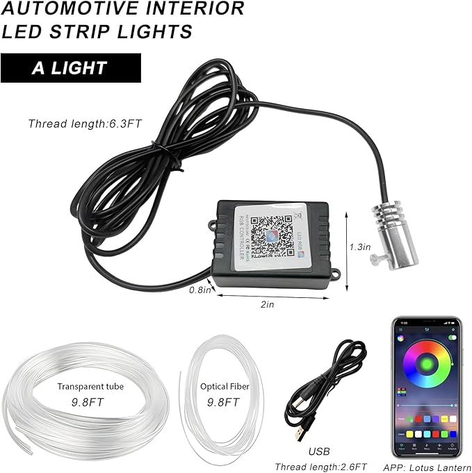 Interior Car LED Strip Lights with APP Control, RGB Ambient Lighting Kit with 118 inches Fiber Optic, 16 Million Colors Neon Strip USB Music Sync Atmosphere LED for Vehicles