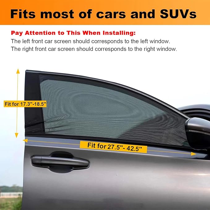 Car Front Side Window Shades,2 Pack Super Stretchy Mesh Car Window Screens Sun Shades Mosquito Nets Curtains Covers for 95% Cars SUVs Camping