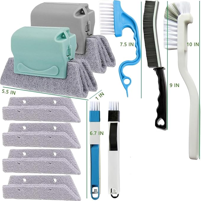 11Pcs Window Track Cleaning Tools, Groove Gap Cleaning Brush Kit, Deep Cleaner for Door Tracks, Sliding Doors, Tile Lines and Shutter