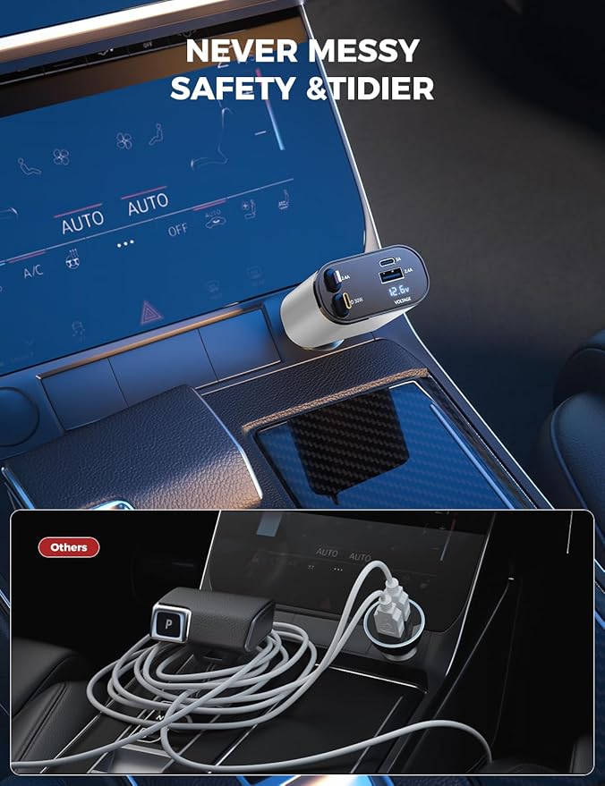 SUPERONE 【Upgraded】 Retractable Car Charger 4 in 1, Fast Car Phone Charger with Cord 2.6ft, USB C and Apple Car Charger Adapter, Compatible with iPhone 17/16/15/15 Pro Max/14/13/12/11, Galaxy, Pixel
