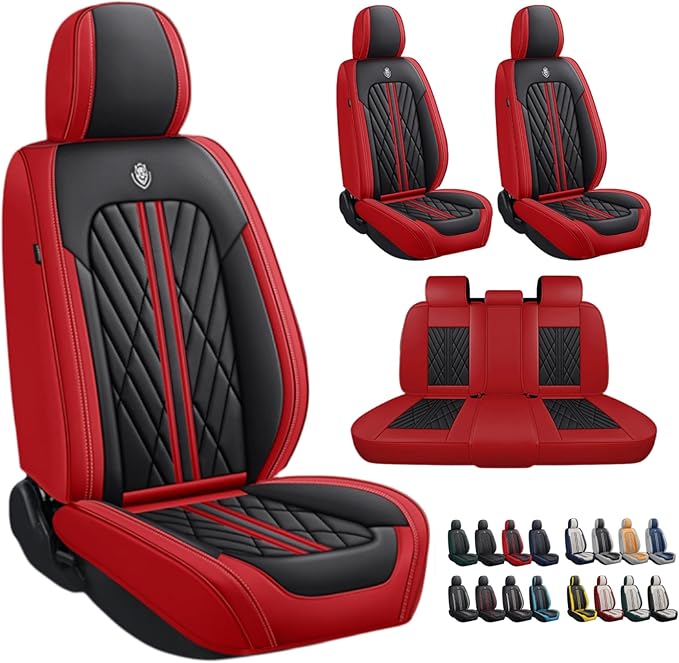 Premium Nappa Leatherette Car Seat Cover Set Custom Fit for Honda CR-V CRV 2000-2023 2024 2025 2026 Water-Proof Breathable Faux Leather Seat Cushion Protectors (Full Set 5 Seats,Black Red)