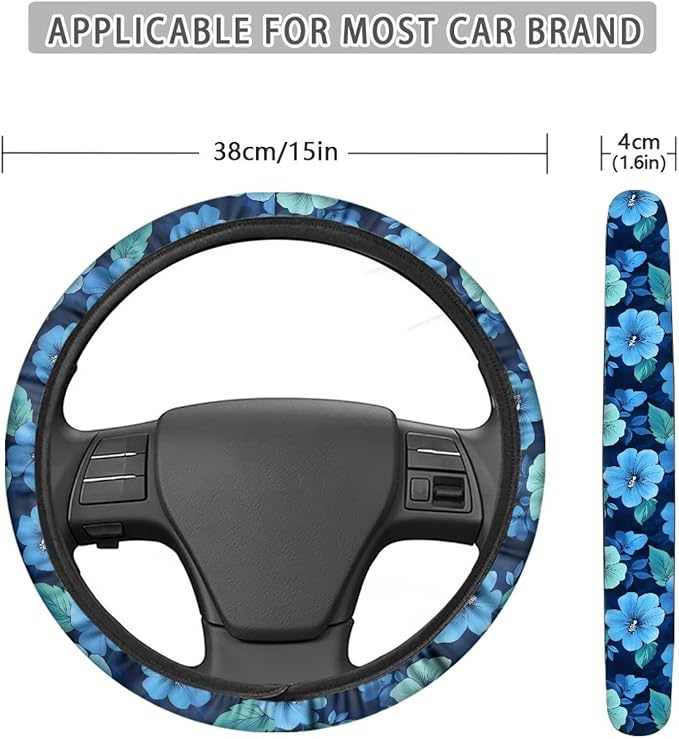 AFPANQZ Car Steering Wheel Covers White Sweat Absorption Comfort Grip, Branch White Universal 14-15 inch Stretch-on Fabric Keep Warm Steering Wheel Protector for Women